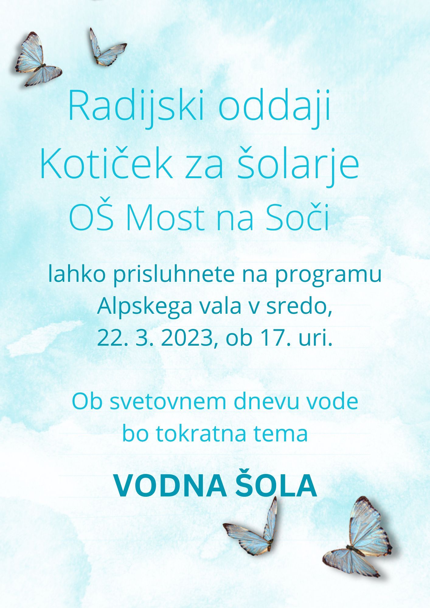 2023_03_22 Obvestilo o radijski oddaji Vodna šola